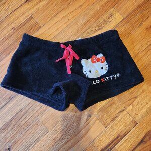 Hello Kitty Black Fleece Lounge Shorts W/ Red Bow & Tie Small 100% Polyester Mad